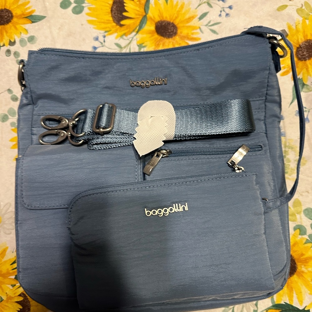 Baggalini slim crossbody medium blue NWT